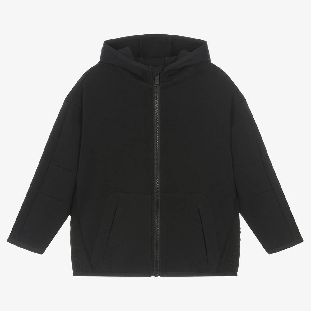 Emporio Armani-توب هودي بسحّاب قطن جيرسي لون كحلي للأولاد | Childrensalon Outlet