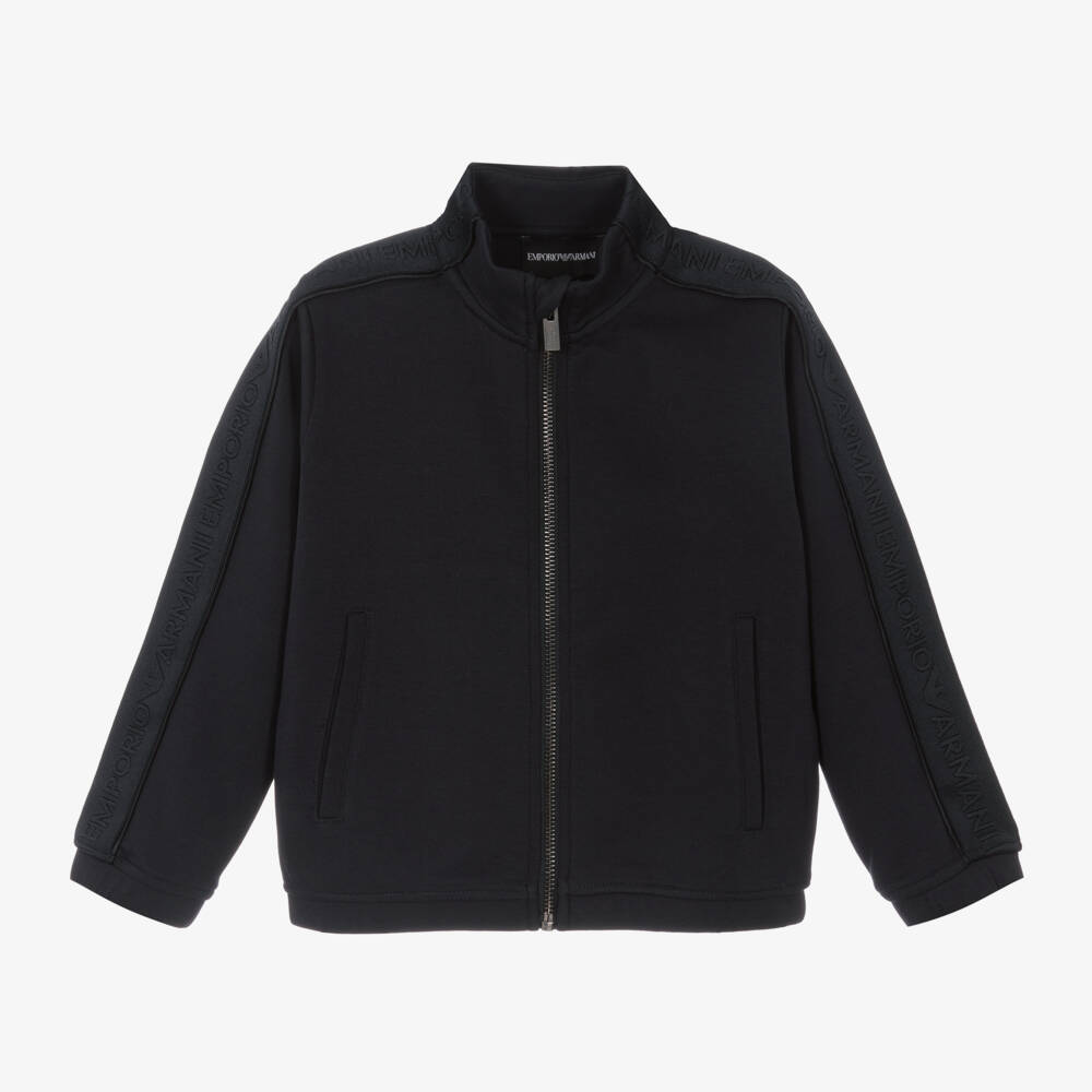 Emporio Armani-Boys Blue Cotton Zip-Up Top | Childrensalon Outlet