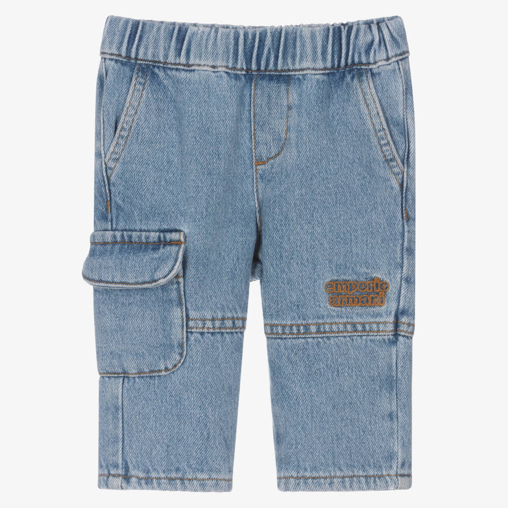 Emporio Armani-Boys Blue Denim Cargo Jeans | Childrensalon Outlet