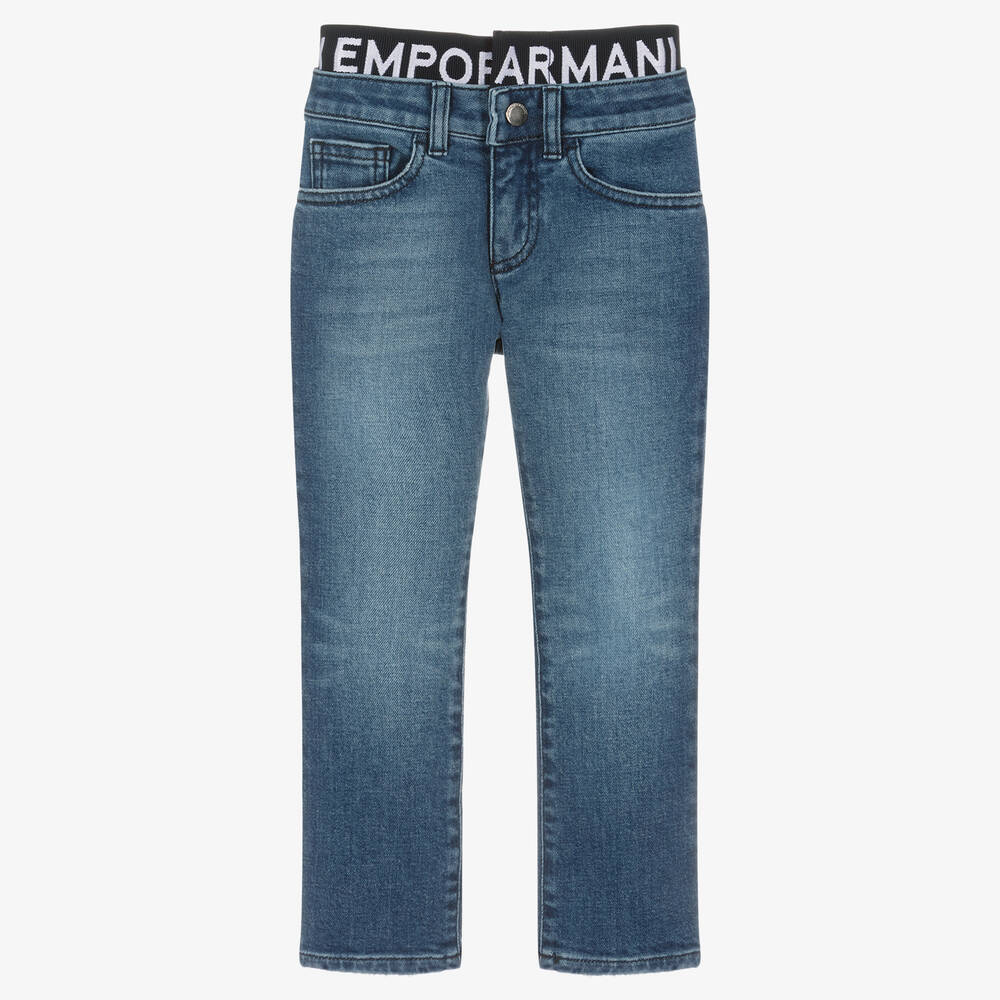 Emporio Armani -  Boys Blue Denim Logo Waist Insert Jeans | Childrensalon
