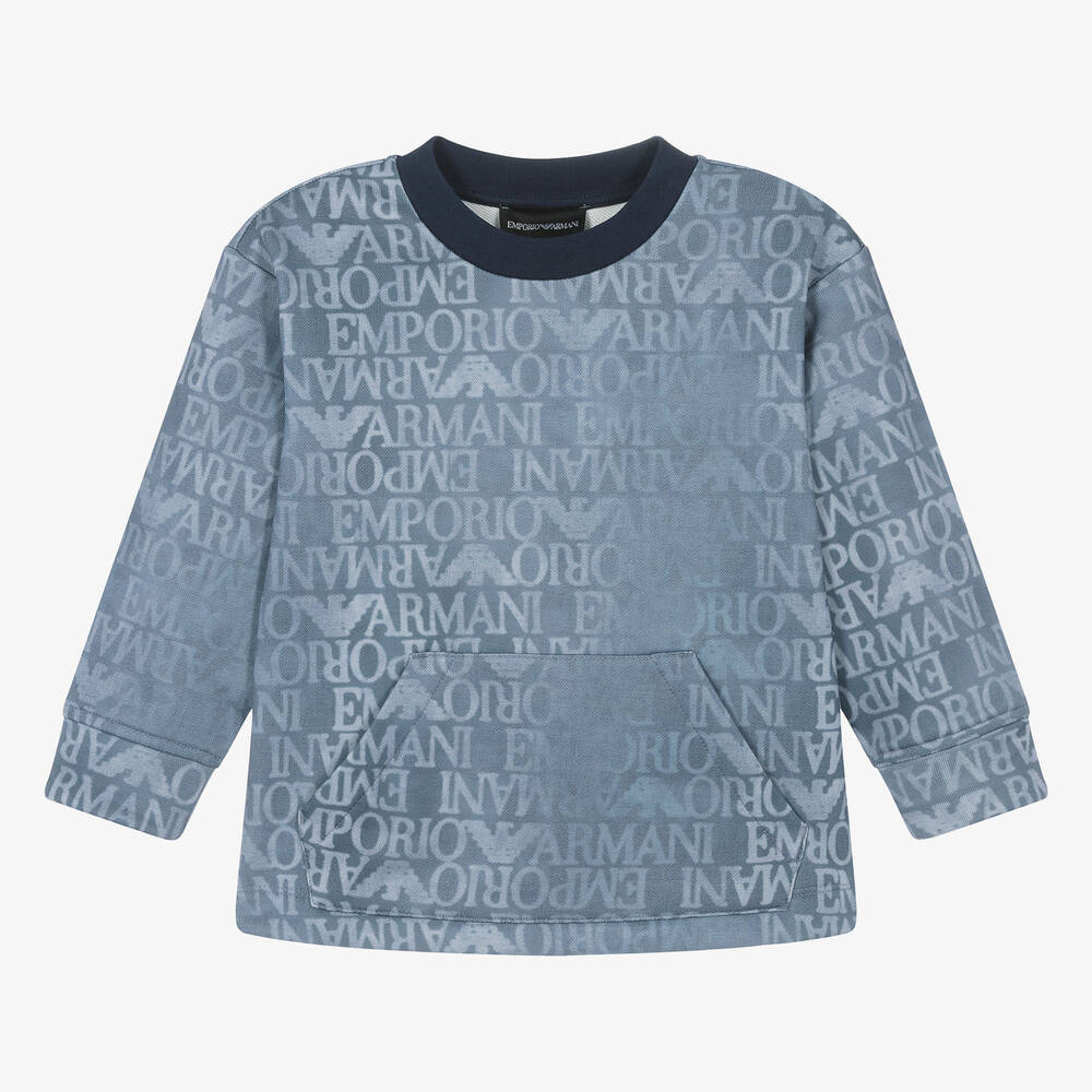 Emporio Armani-Boys Blue Denim-Look Eagle Sweatshirt | Childrensalon Outlet