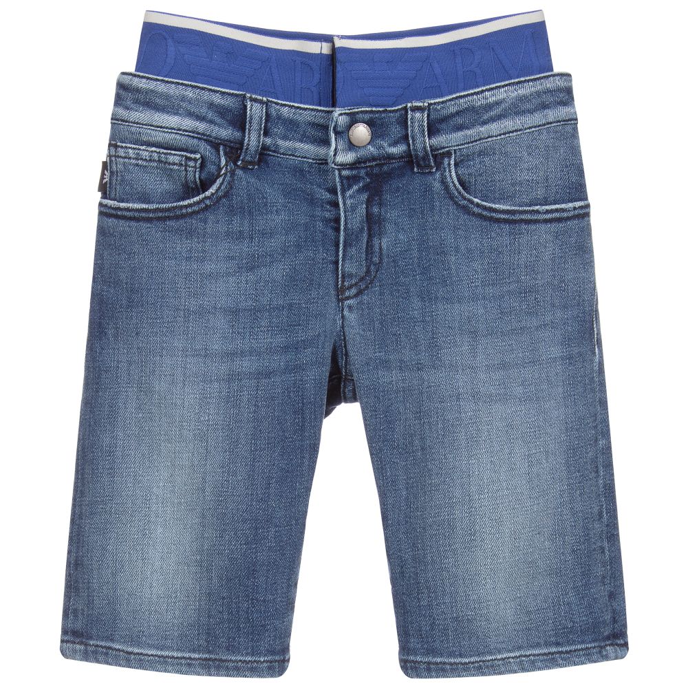 Emporio Armani - Boys Blue Denim Shorts | Childrensalon