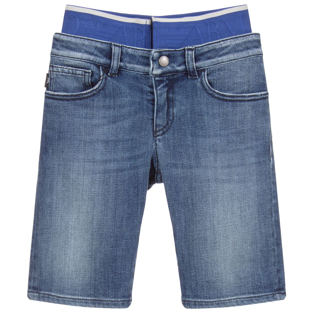 Emporio Armani - Short bleu en denim Garçon | Childrensalon