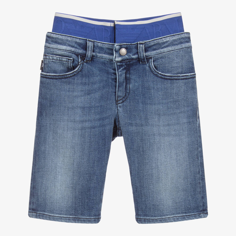 Emporio Armani-Boys Blue Denim Shorts | Childrensalon Outlet