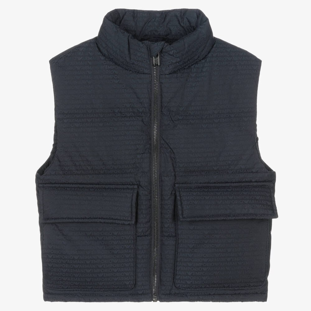 Emporio Armani-Boys Blue Down Puffer Gilet | Childrensalon Outlet