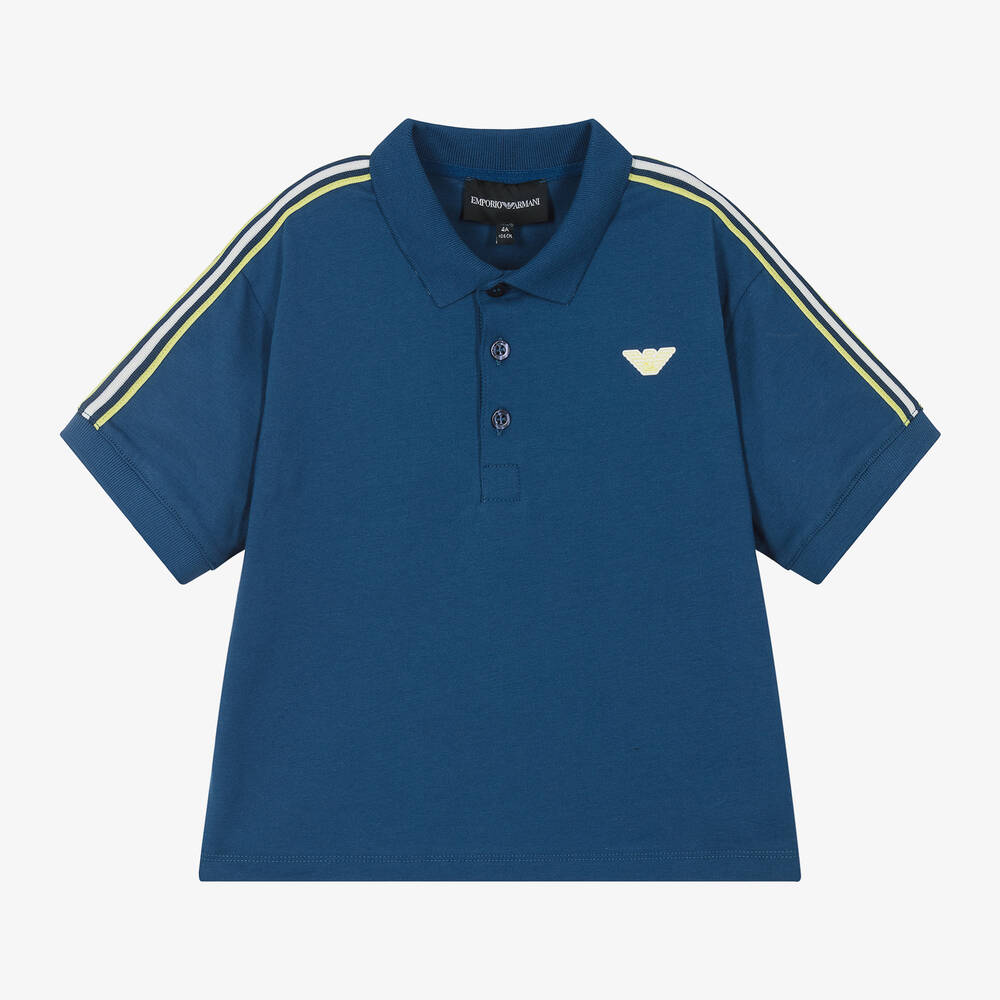 Emporio Armani Boys Blue Eagle Cotton Polo Shirt Childrensalon Outlet