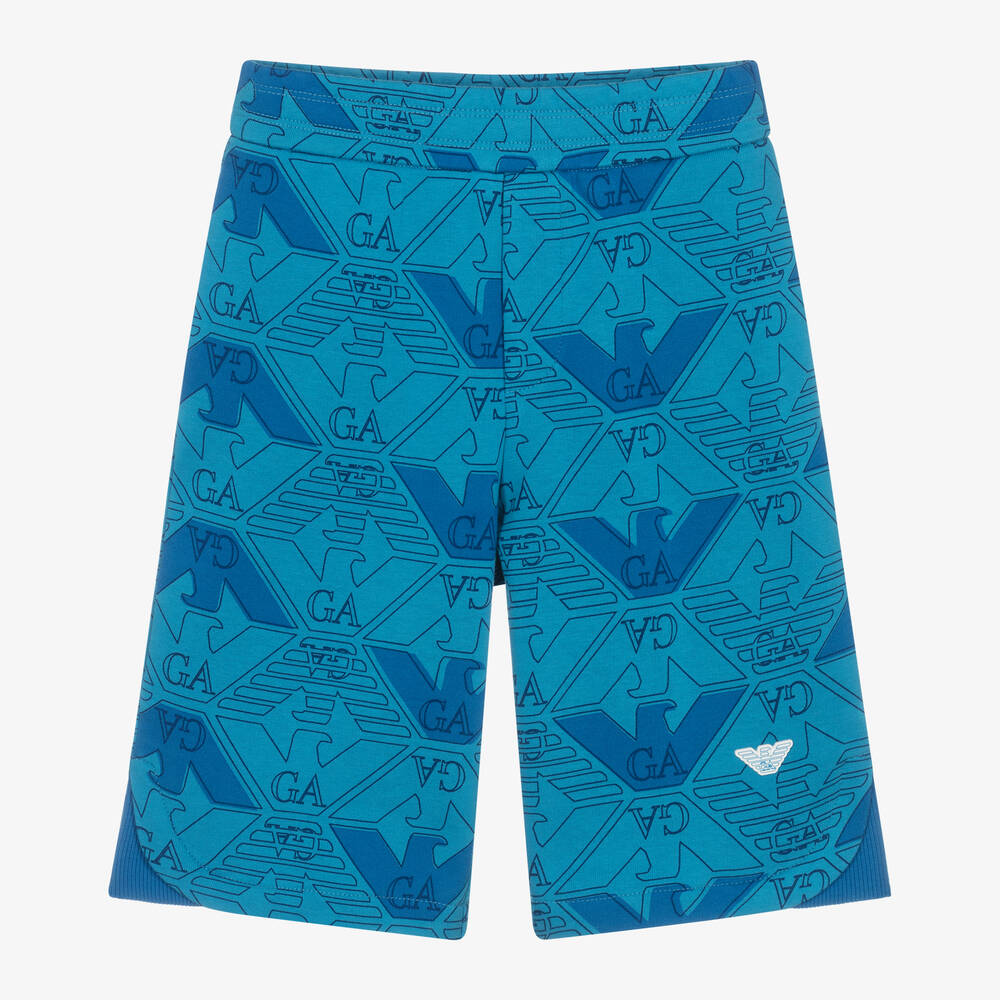 Emporio Armani Boys Blue Eagle Cotton Shorts Childrensalon Outlet