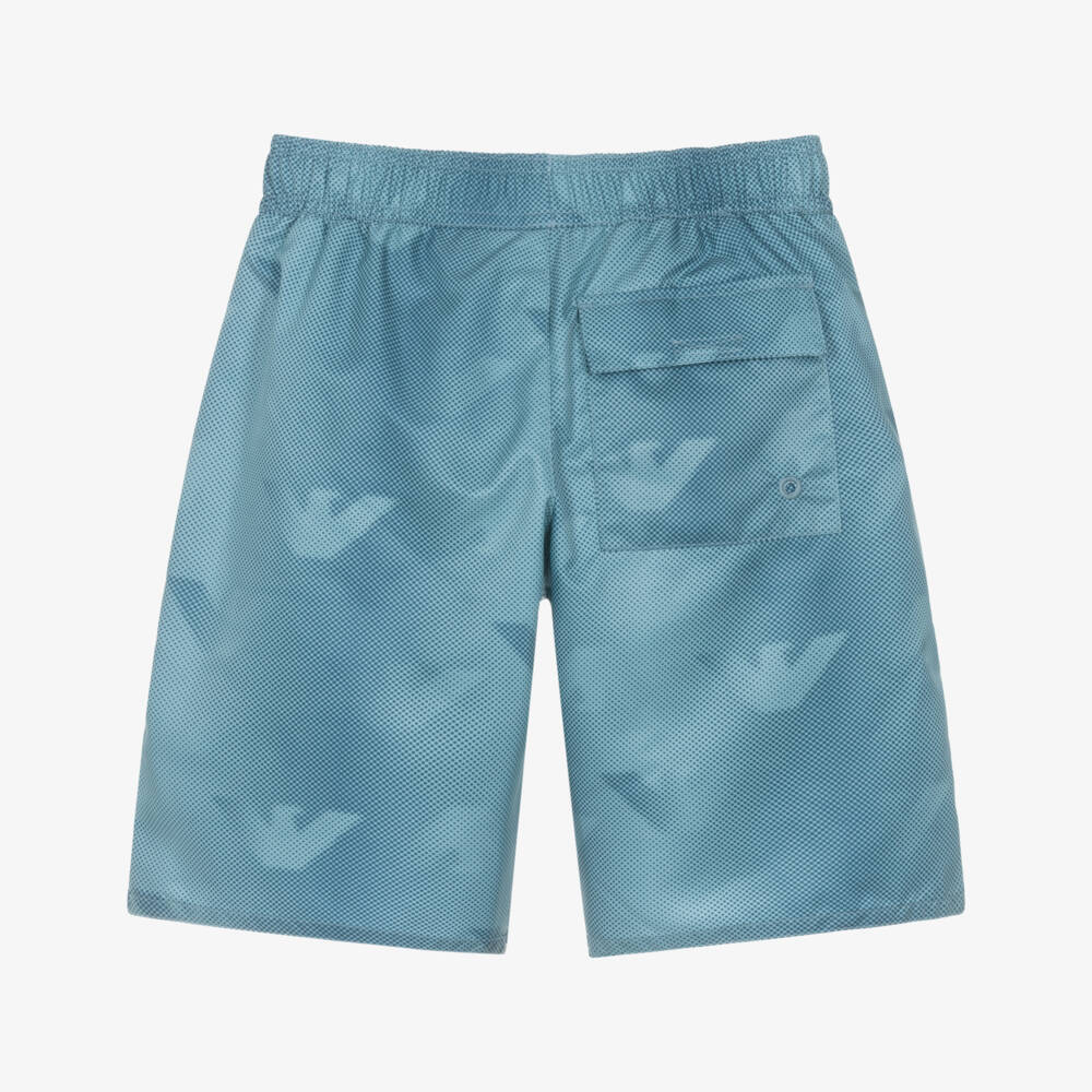 Emporio Armani-Boys Blue Geometric Logo Pattern Swim Shorts | Childrensalon Outlet