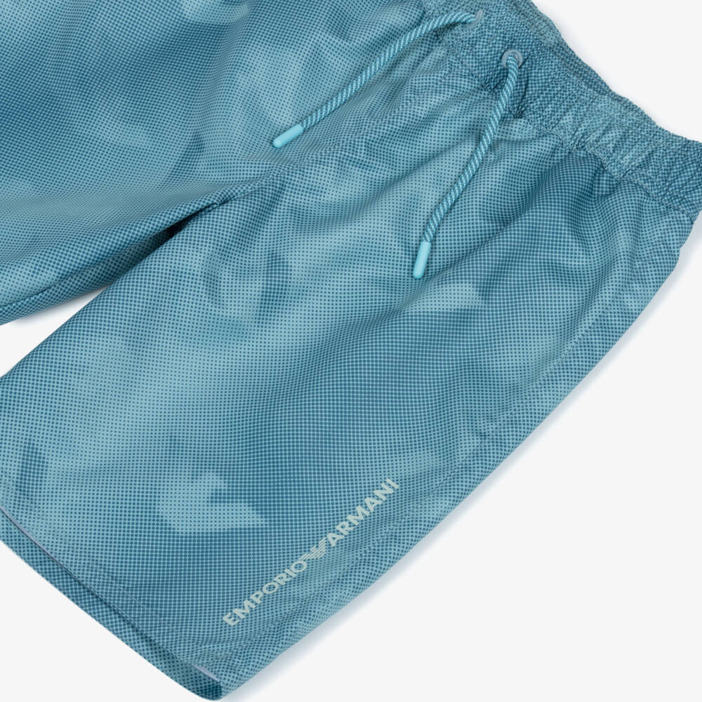 Emporio Armani-Boys Blue Geometric Logo Pattern Swim Shorts | Childrensalon Outlet