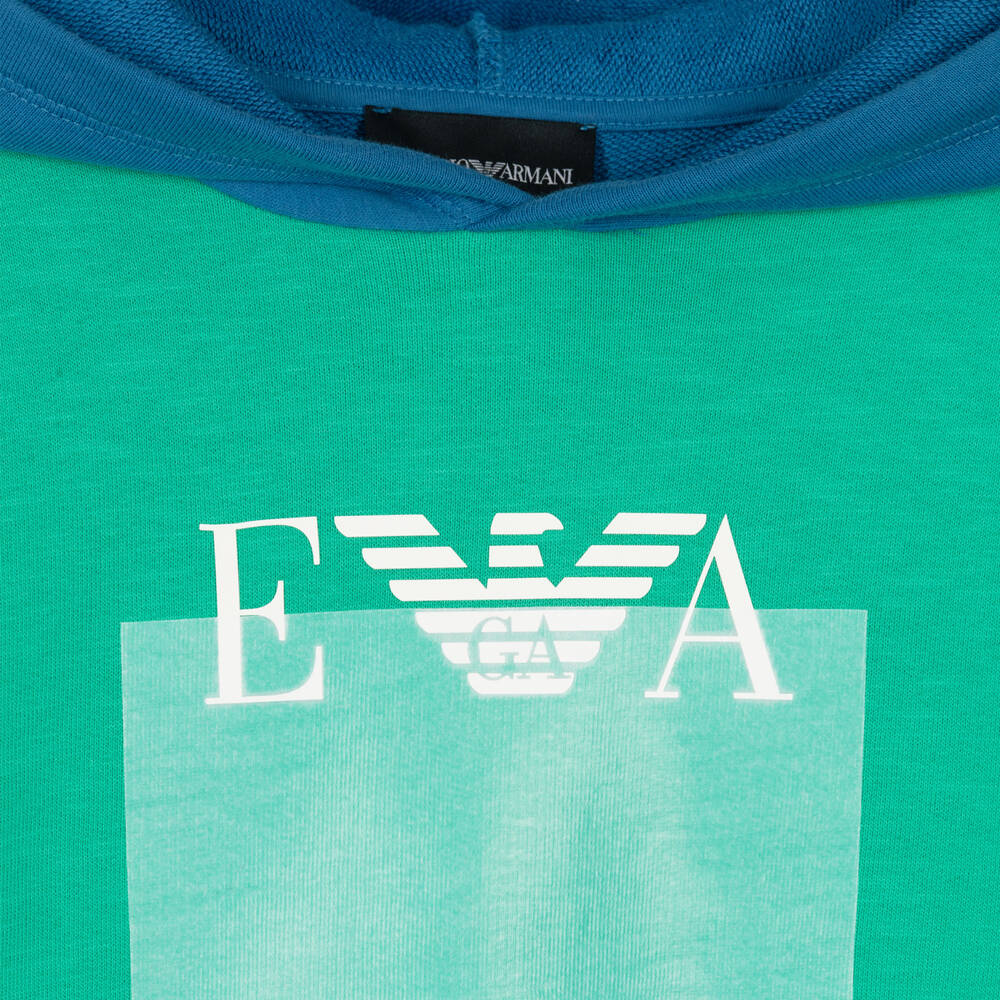 Emporio Armani-Boys Blue & Green Colourblock Hoodie | Childrensalon Outlet