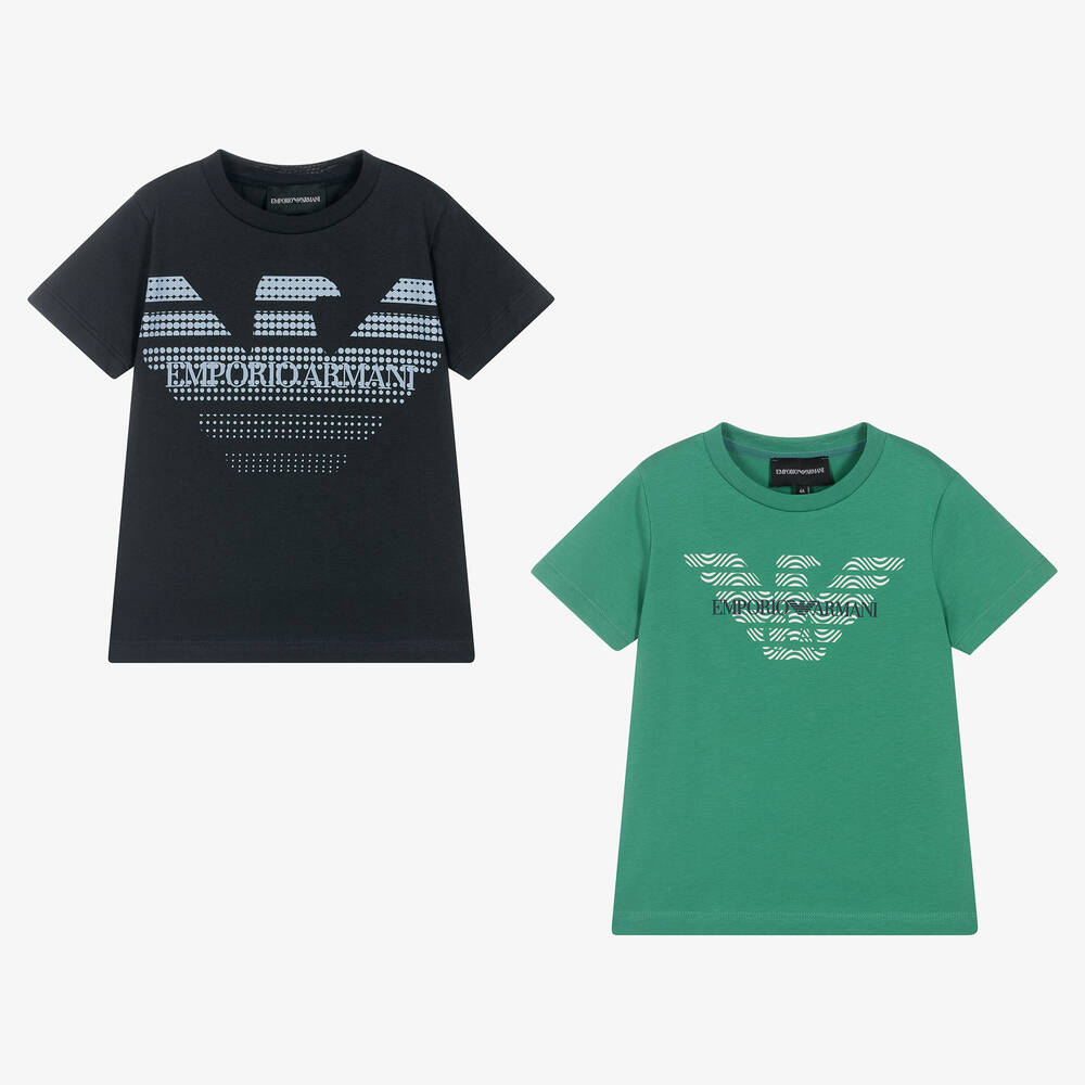 Emporio Armani - Boys Blue & Green T-Shirts (2 Pack) | Childrensalon