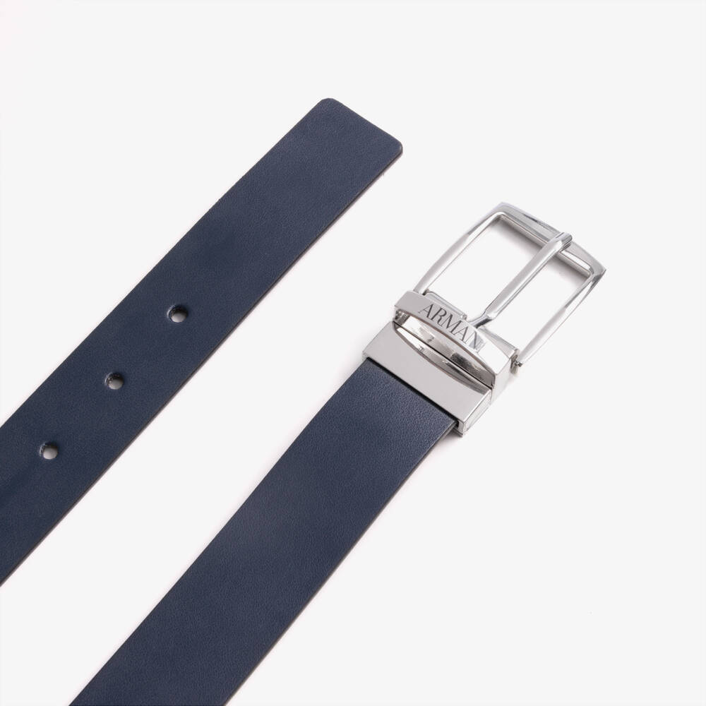 Emporio Armani-Boys Blue & Grey Reversible Faux Leather Belt | Childrensalon Outlet