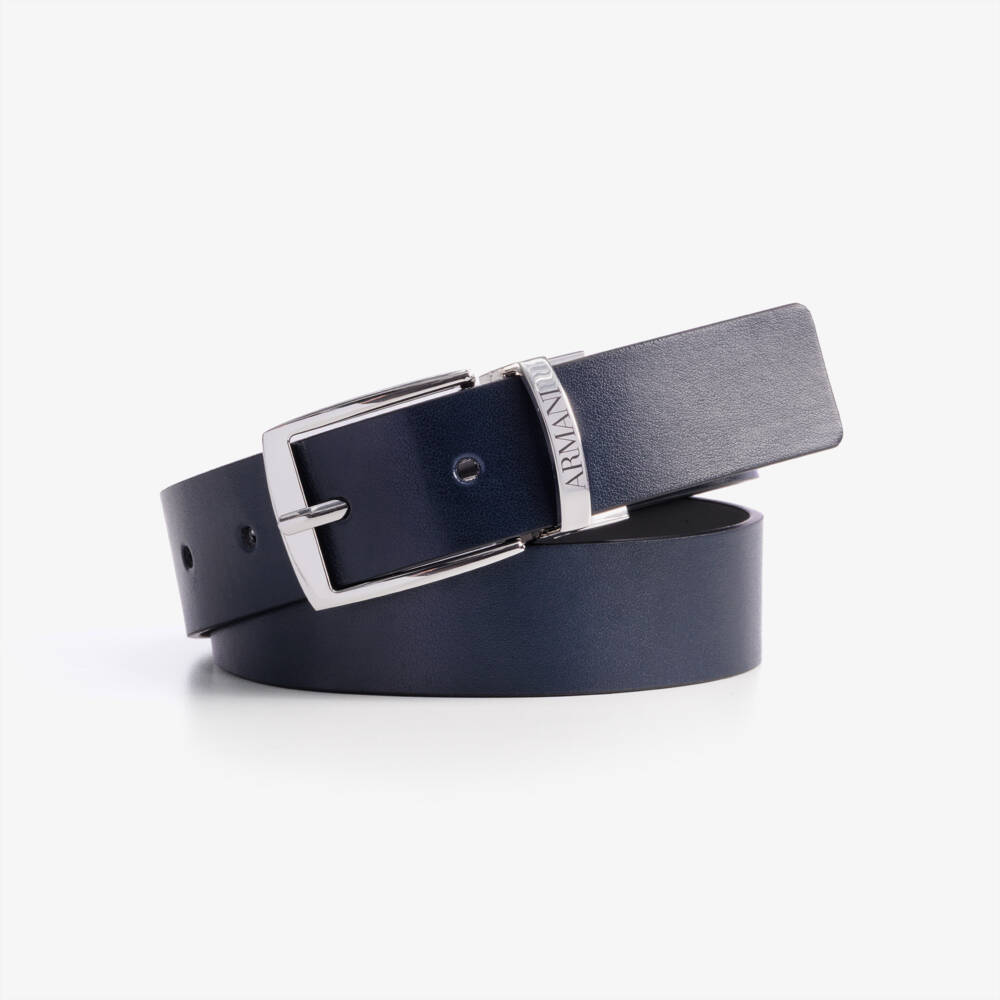 Emporio Armani-Boys Blue & Grey Reversible Faux Leather Belt | Childrensalon Outlet