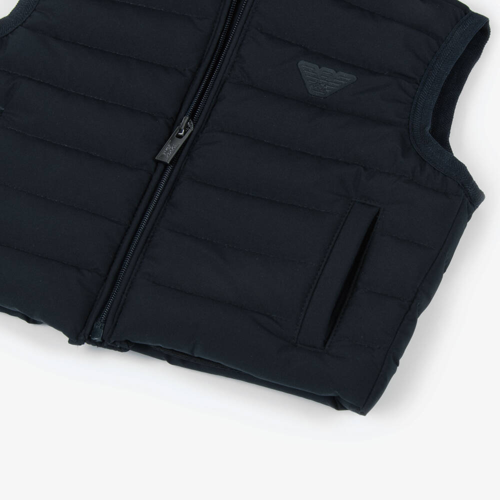 Emporio Armani-Boys Blue Hooded Down Gilet | Childrensalon Outlet