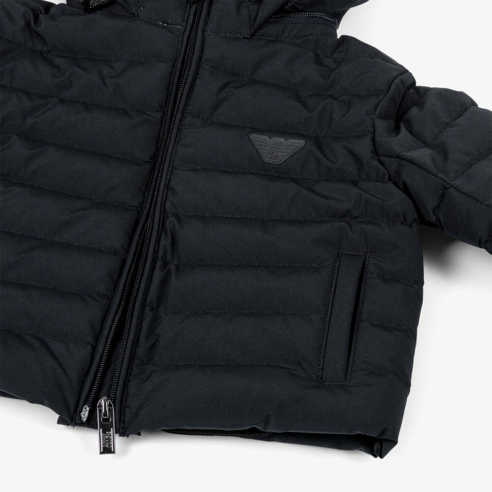 Emporio Armani-جاكيت أزرق مبطن بغطاء للرأس للأولاد | Childrensalon Outlet