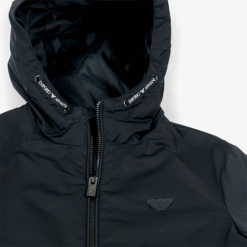 Emporio Armani-جاكيت تويل أزرق بغطاء للرأس للأولاد | Childrensalon Outlet