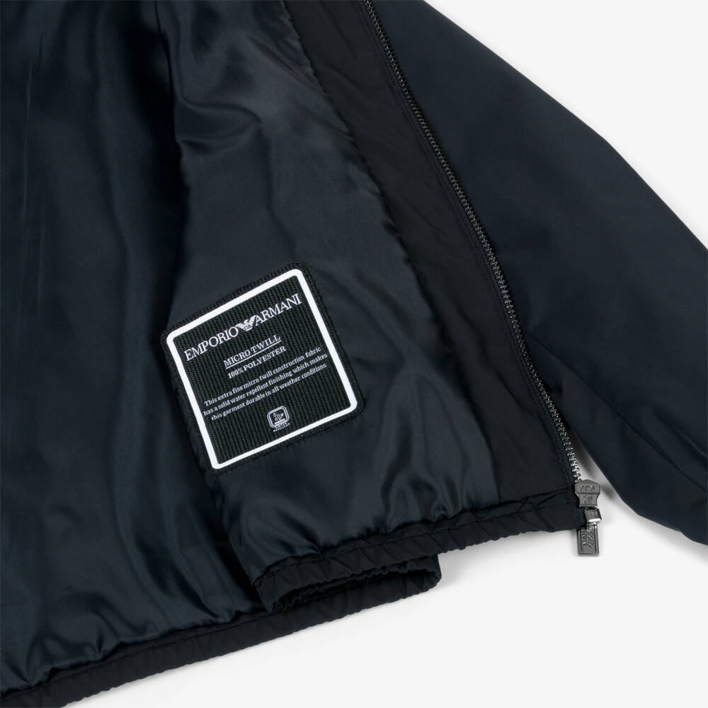 Emporio Armani-جاكيت تويل أزرق بغطاء للرأس للأولاد | Childrensalon Outlet