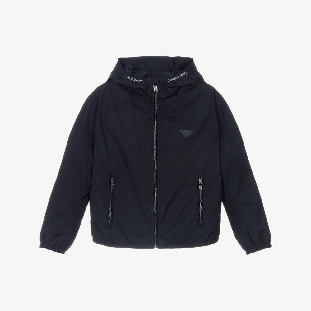 Emporio Armani-جاكيت تويل أزرق بغطاء للرأس للأولاد | Childrensalon Outlet