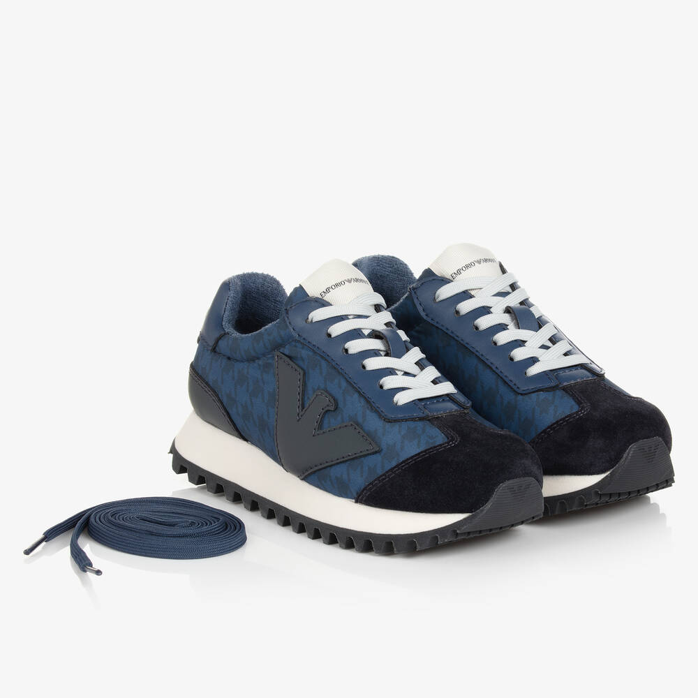 Emporio Armani-Синие кроссовки в гусиную лапку | Childrensalon Outlet