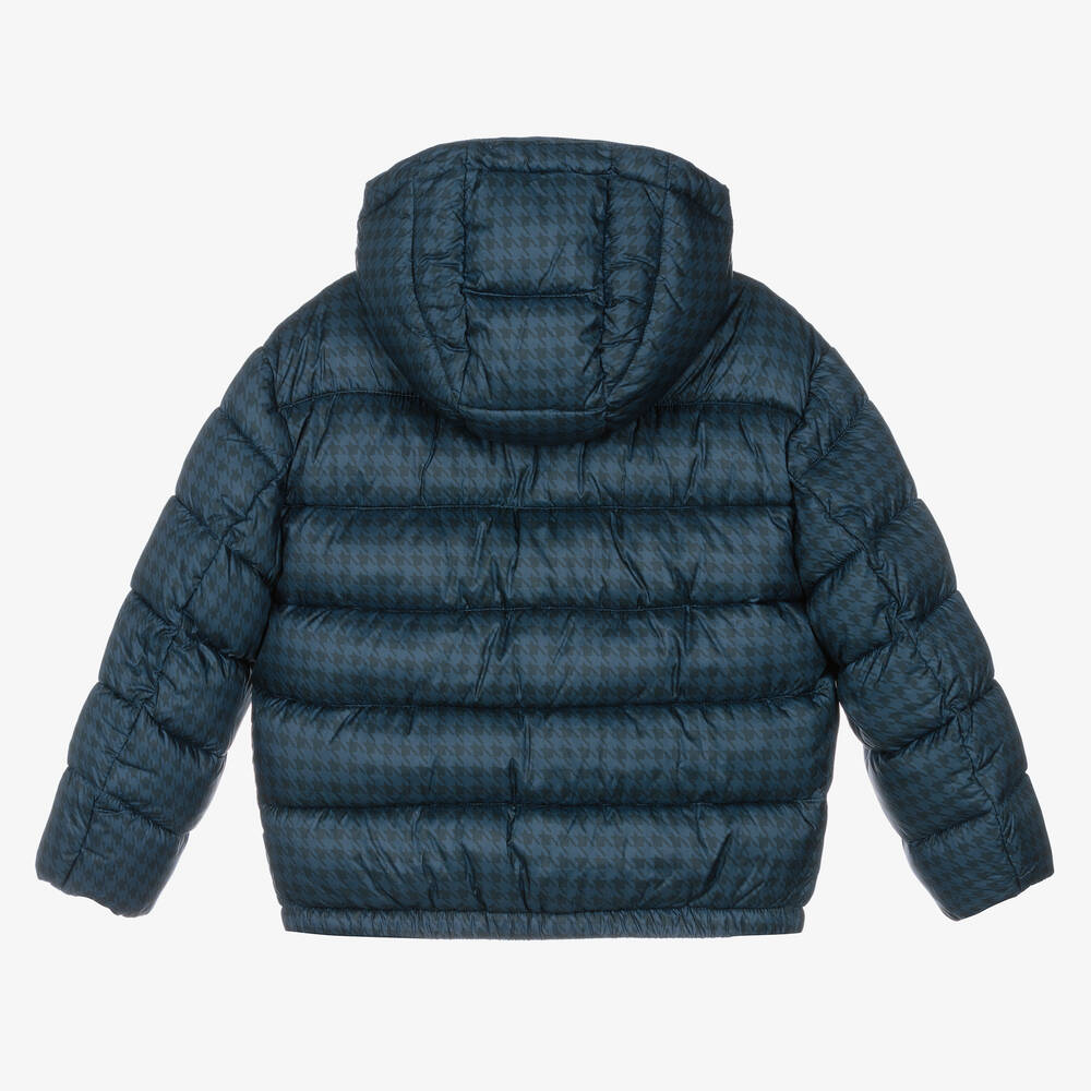 Emporio Armani Boys Blue Houndstooth Puffer Coat