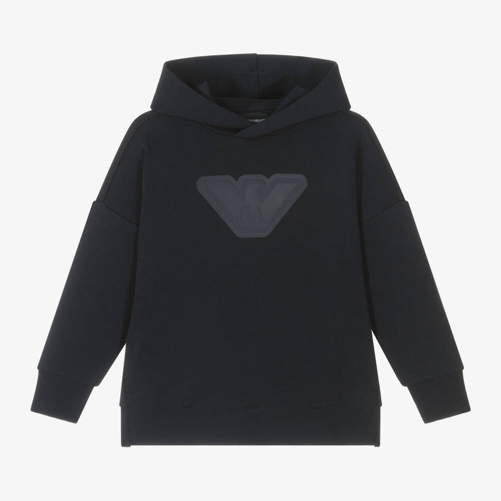 Emporio Armani-هودي قطني أزرق بشعار مميز للأولاد | Childrensalon Outlet