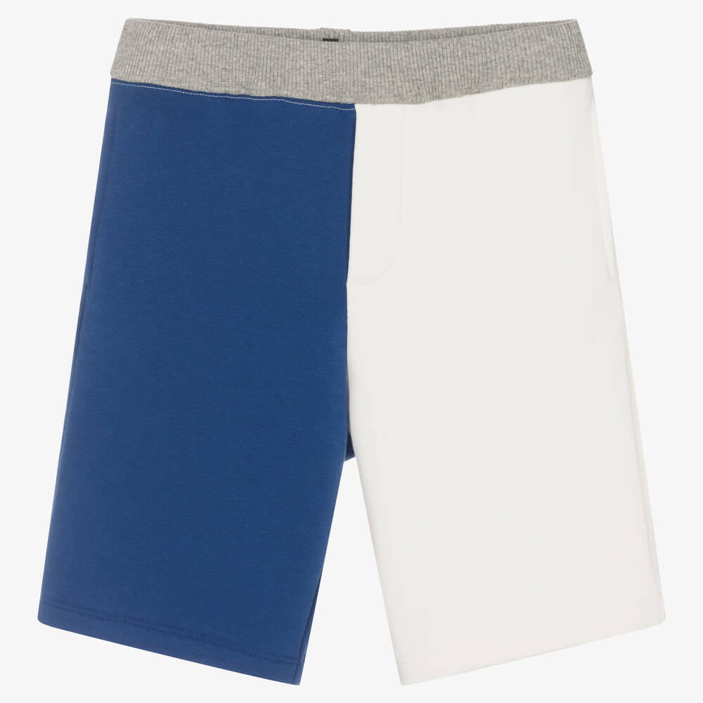 Emporio Armani - Short jersey bleu et ivoire garçon | Childrensalon