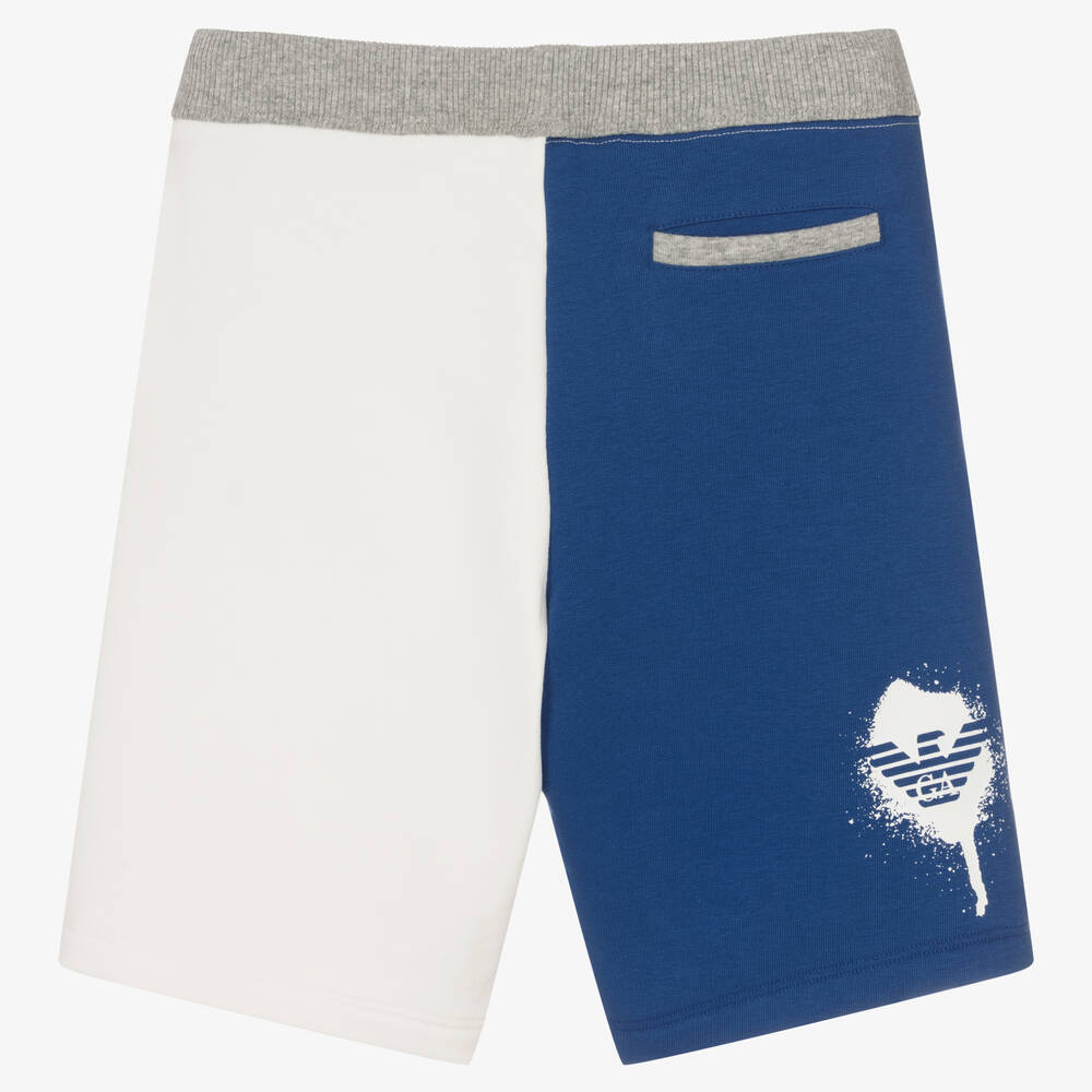 Emporio Armani-Boys Blue & Ivory Jersey Shorts | Childrensalon Outlet