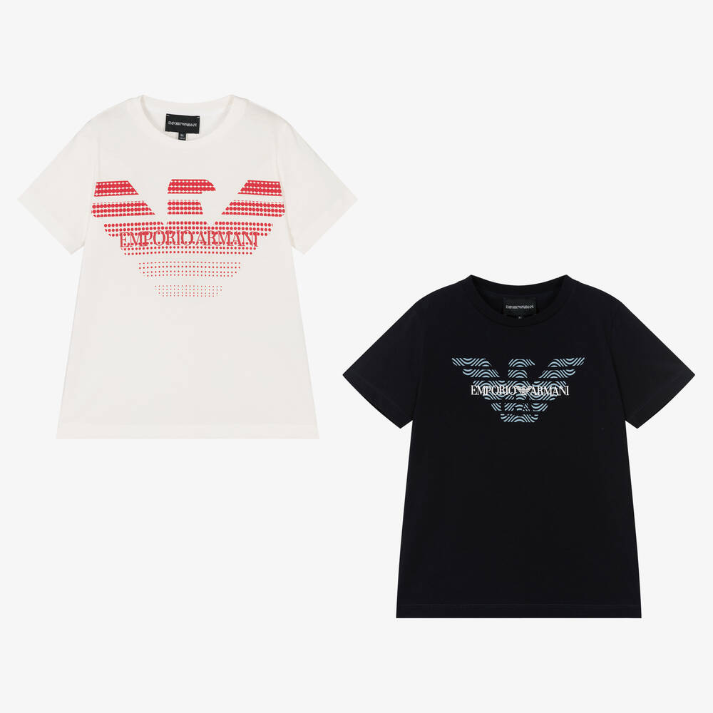 Emporio Armani - Boys Blue & Ivory T-Shirts (2 Pack) | Childrensalon