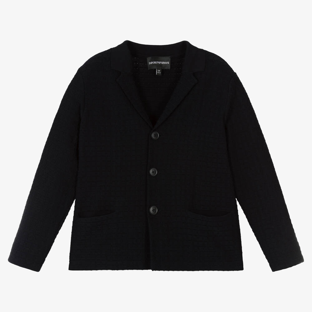 Emporio Armani-Boys Blue Jersey Knit Blazer | Childrensalon Outlet