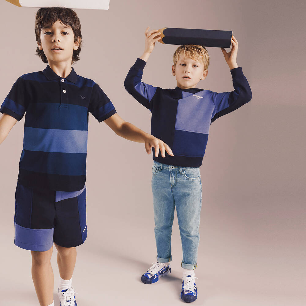 Emporio Armani-Boys Blue Jersey Shorts | Childrensalon Outlet