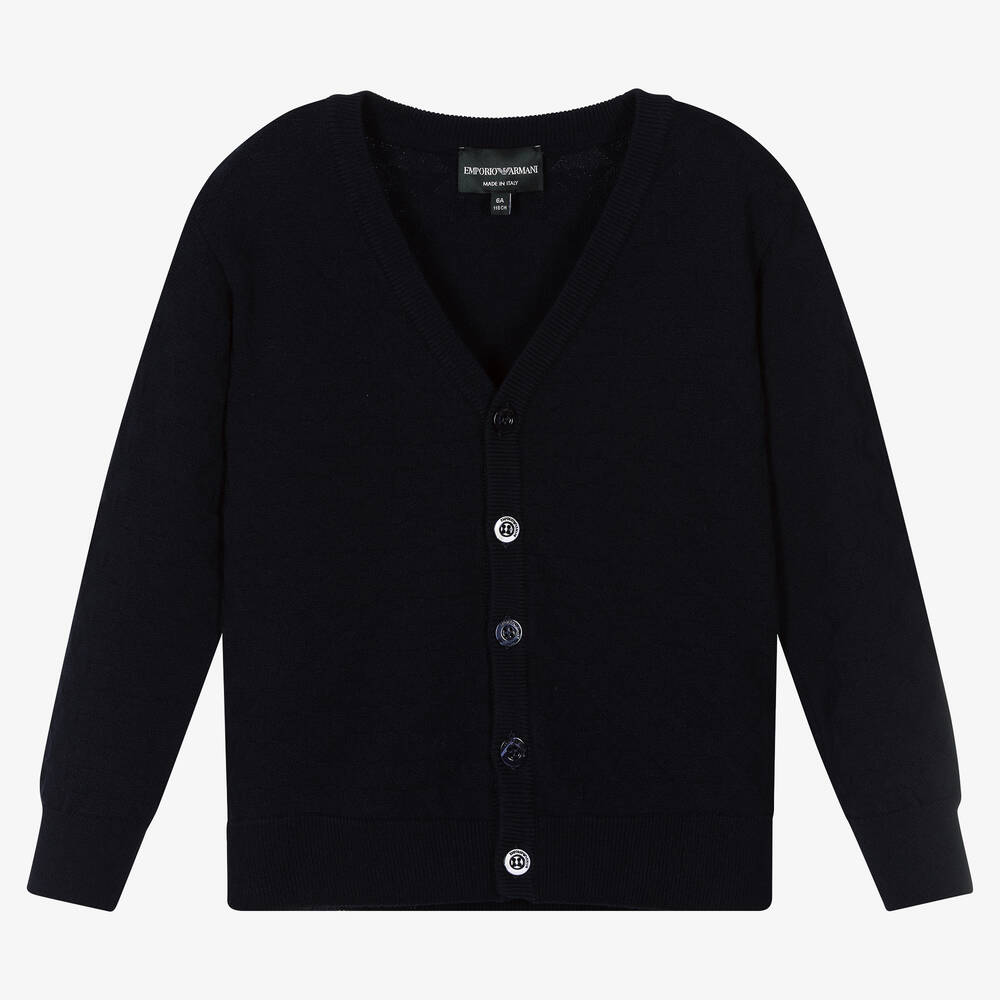 Emporio Armani - Boys Blue Knitted Logo Cardigan | Childrensalon