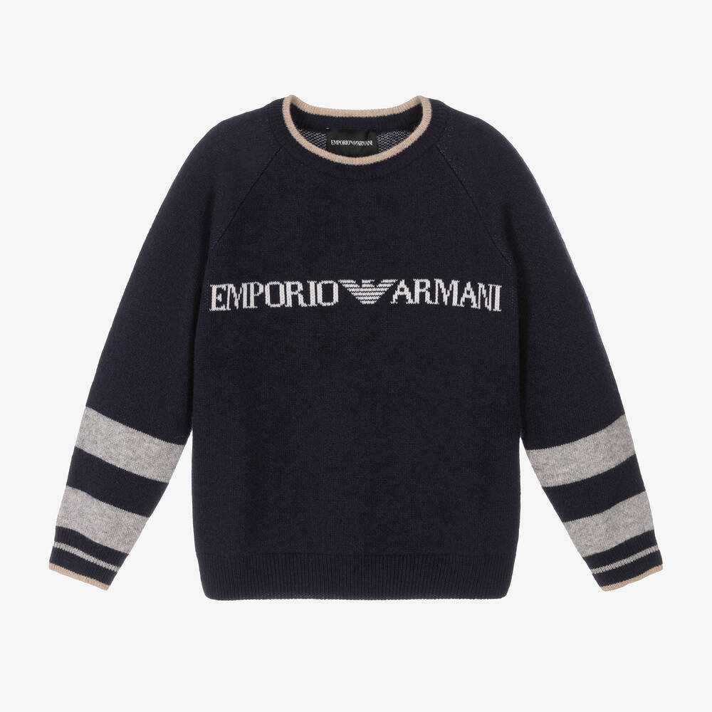 Emporio Armani - Синий вязаный свитер для мальчиков | Childrensalon