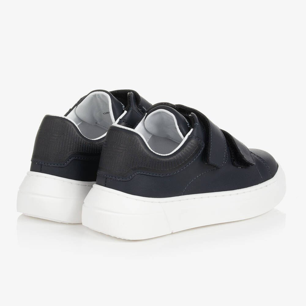 Emporio Armani-Boys Blue Leather Eagle Logo Trainers | Childrensalon Outlet