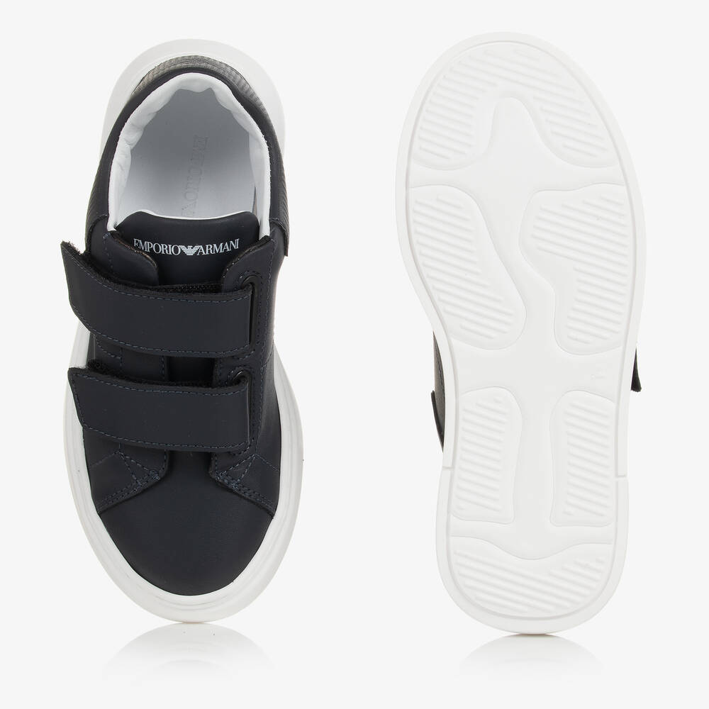 Emporio Armani-Boys Blue Leather Eagle Logo Trainers | Childrensalon Outlet