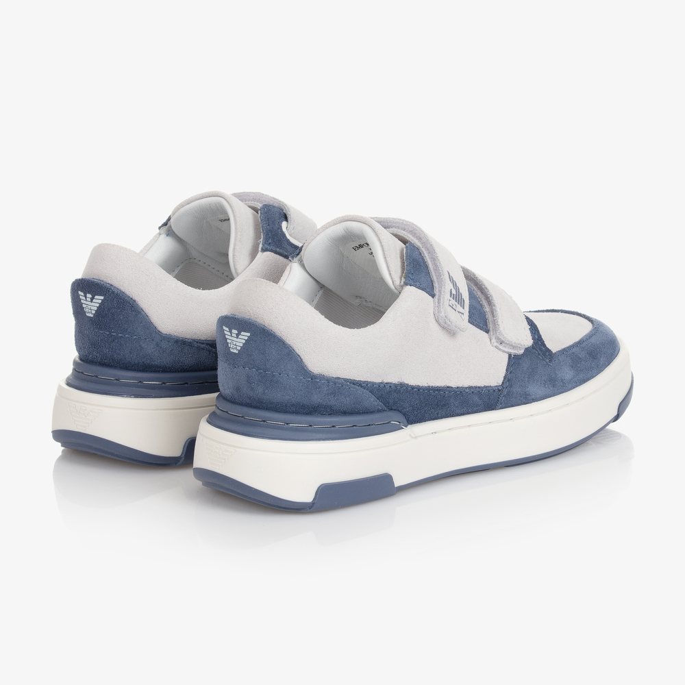 Emporio Armani-Boys Blue Leather Trainers | Childrensalon Outlet