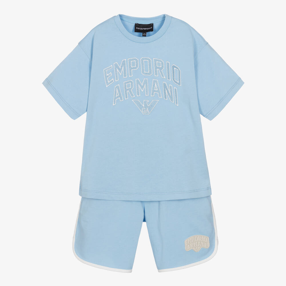 Emporio Armani - Boys Blue Logo Cotton Shorts Set | Childrensalon
