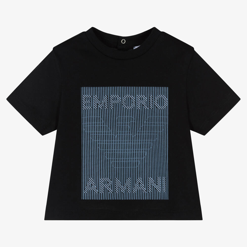 Emporio Armani - Boys Blue Logo Cotton T-Shirt | Childrensalon