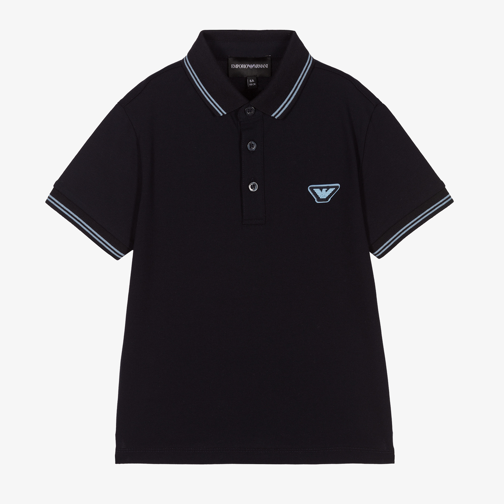 Emporio Armani - Boys Blue Logo Polo Shirt | Childrensalon
