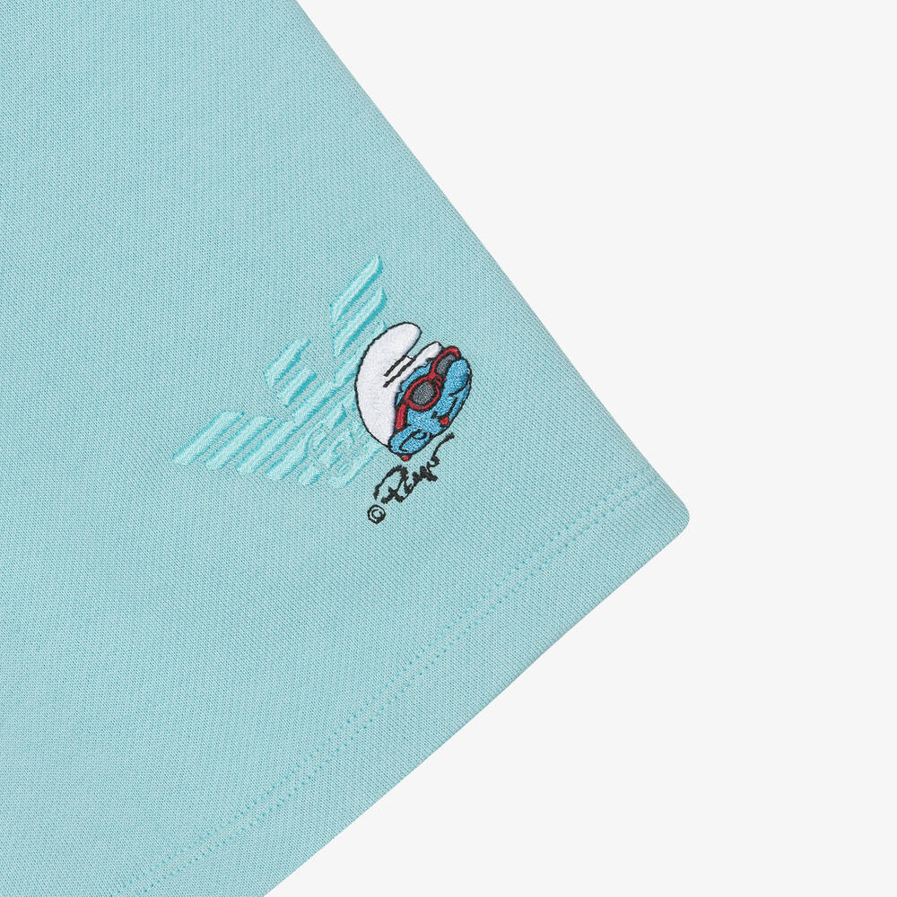 Emporio Armani-Boys Blue Organic Cotton Smurfs Shorts | Childrensalon Outlet