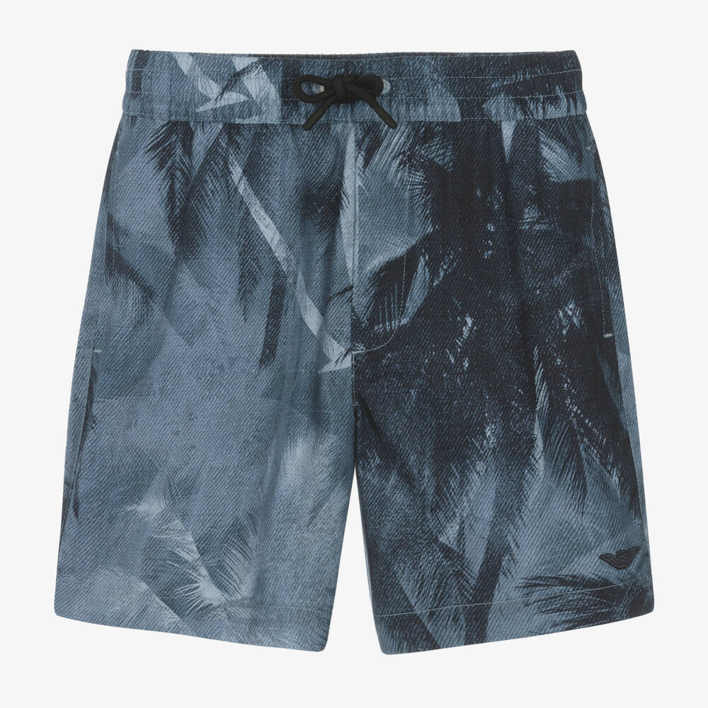 Emporio Armani-Boys Blue Palm Tree Print Shorts | Childrensalon Outlet