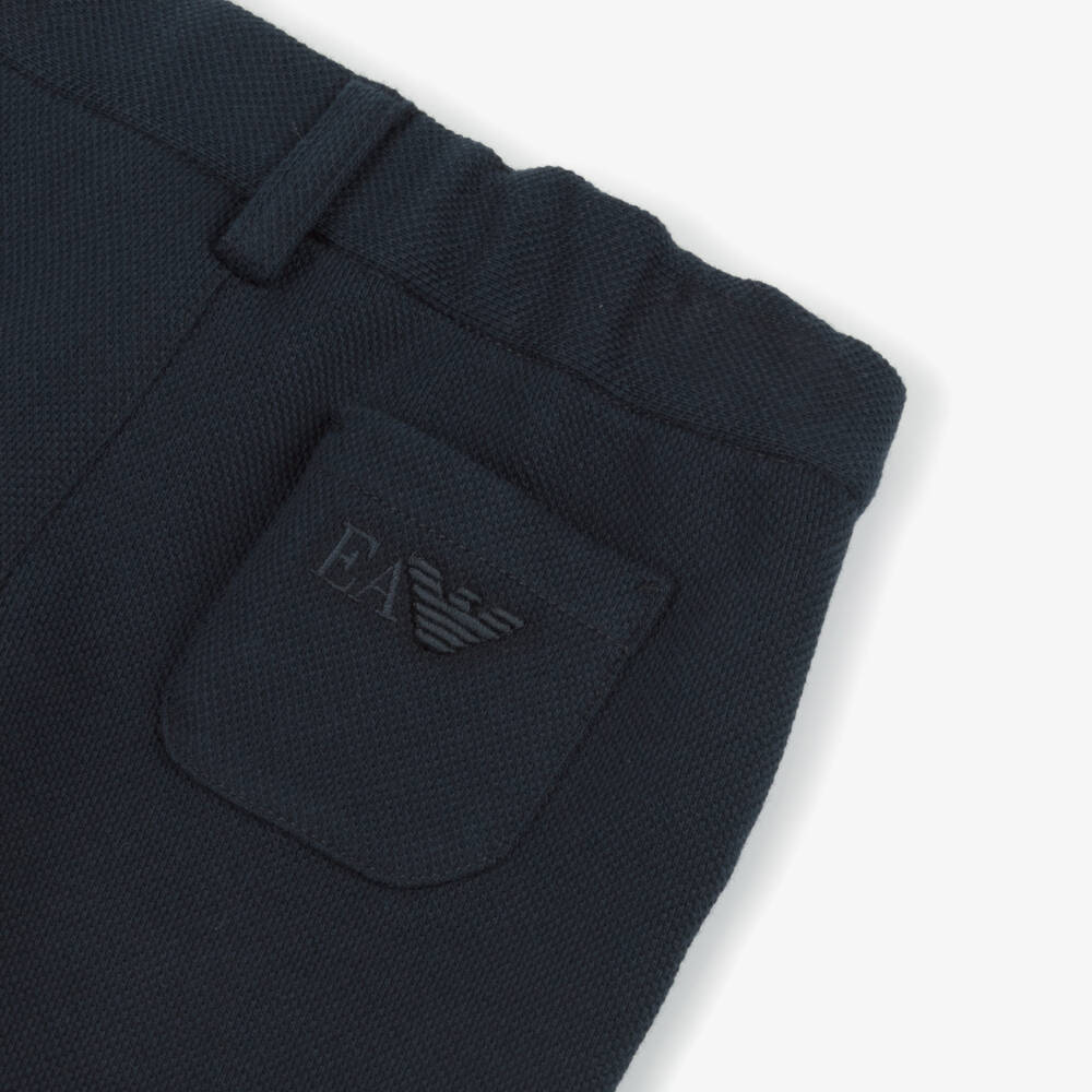 Emporio Armani-Boys Blue Piqué Cotton Shorts | Childrensalon Outlet