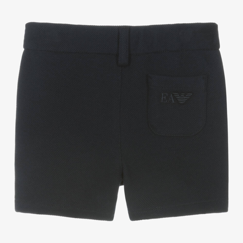 Emporio Armani-Boys Blue Piqué Cotton Shorts | Childrensalon Outlet