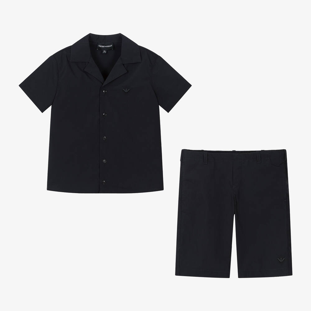 Emporio Armani-Boys Blue Shirt & Shorts Set | Childrensalon Outlet