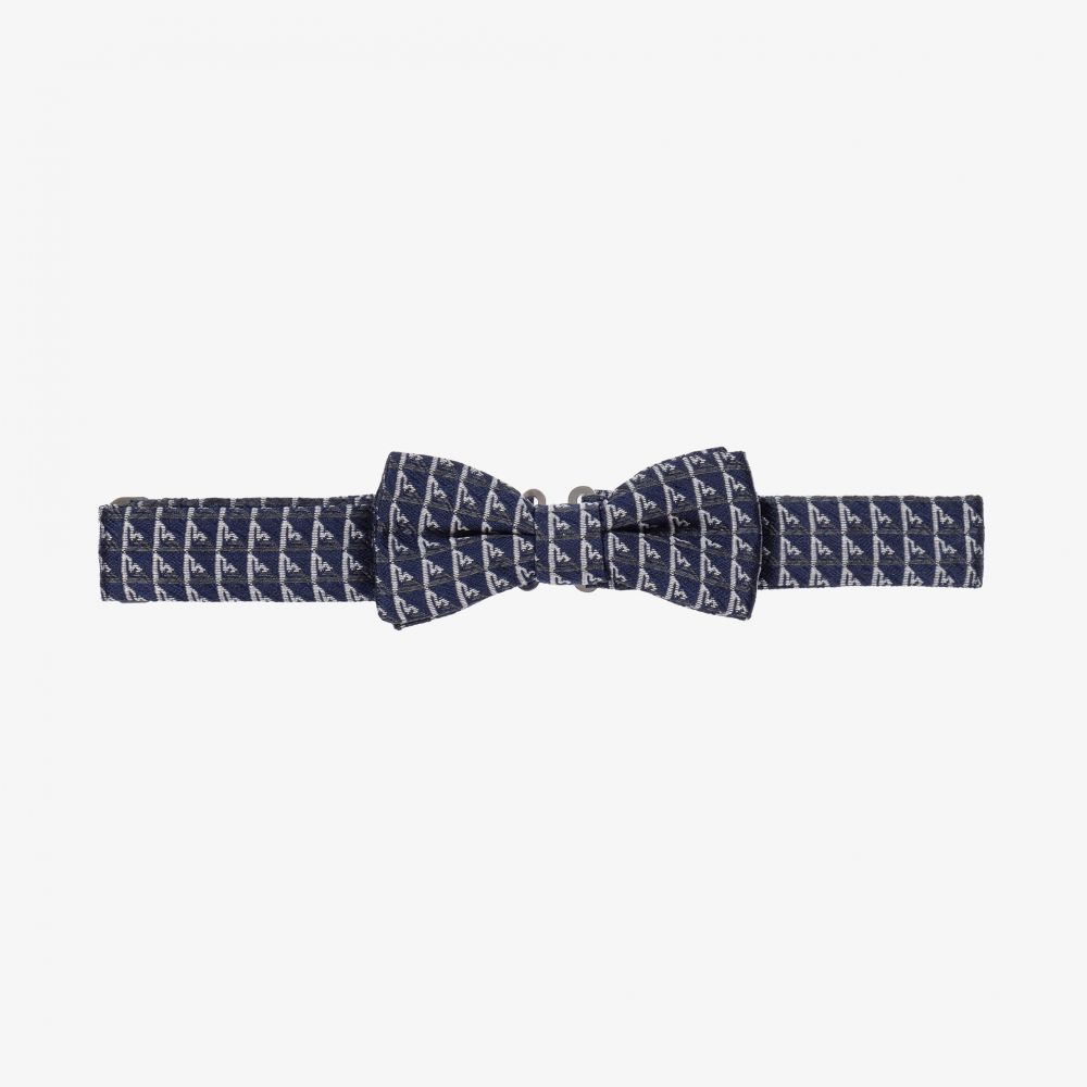 Emporio Armani - Boys Blue Silk Logo Bow Tie | Childrensalon