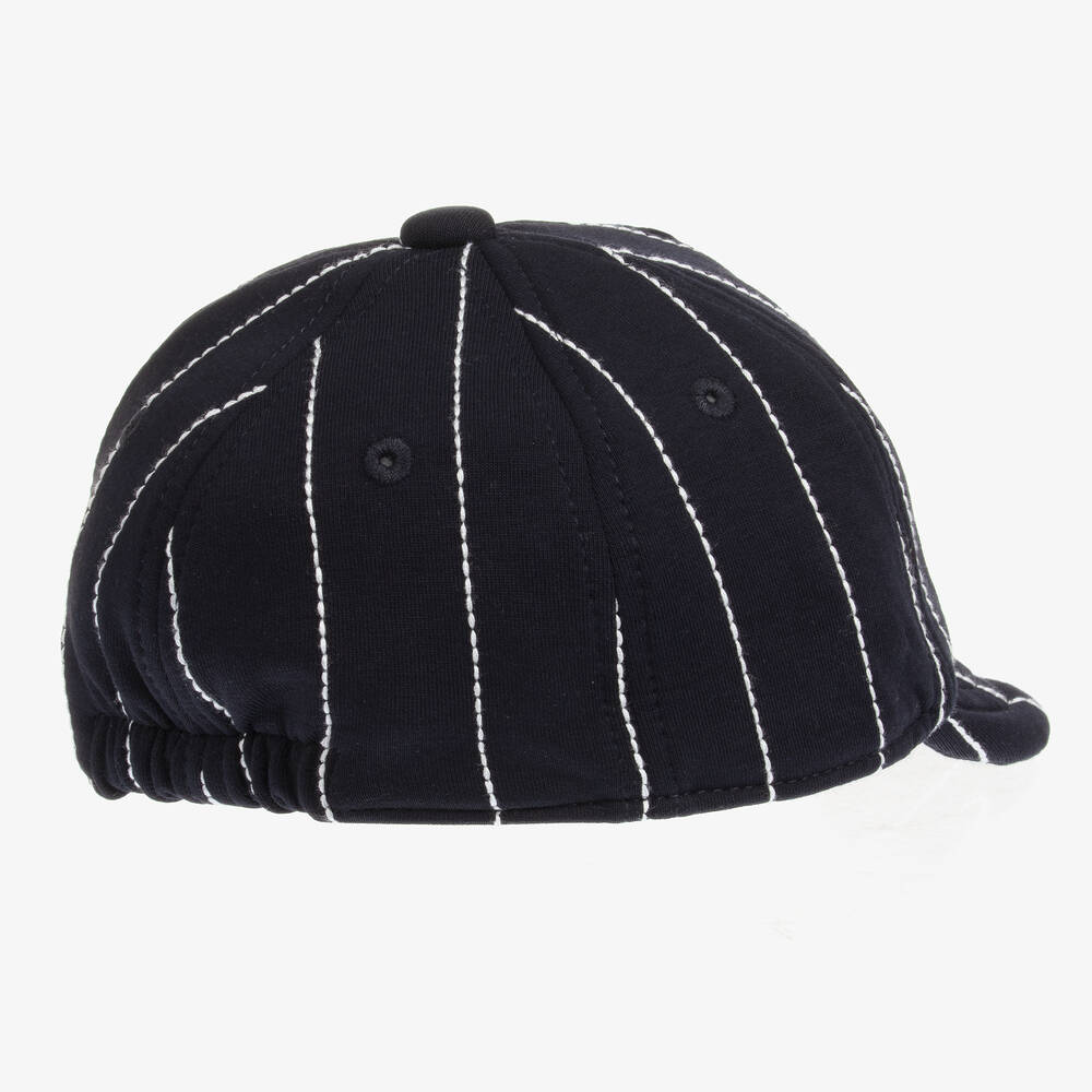 إEmporio Armani-كاب أطفال ولادي قطن جيرسي مقلم لون كحلي وأبيض | Childrensalon Outlet