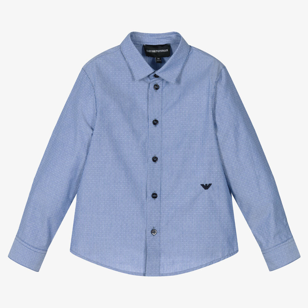 Emporio Armani - Boys Blue Stripe Logo Shirt | Childrensalon