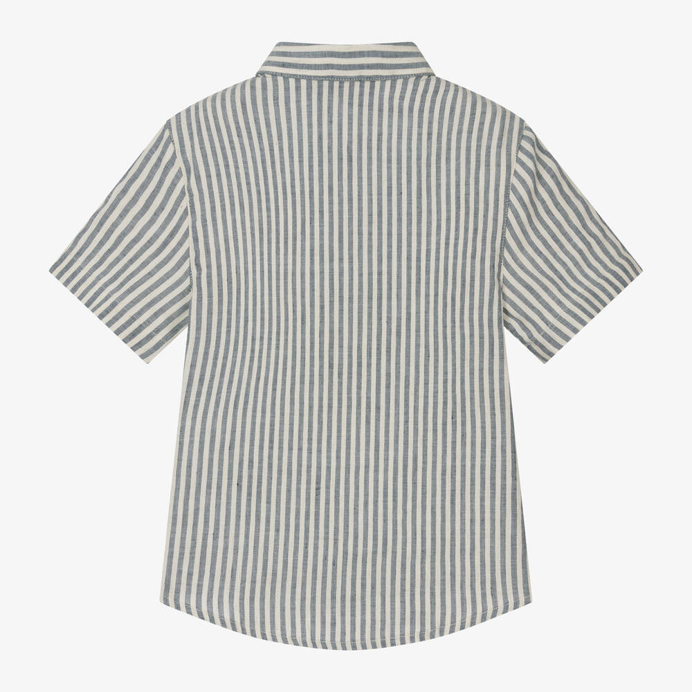 Emporio Armani-Boys Blue Striped Cotton Shirt | Childrensalon Outlet