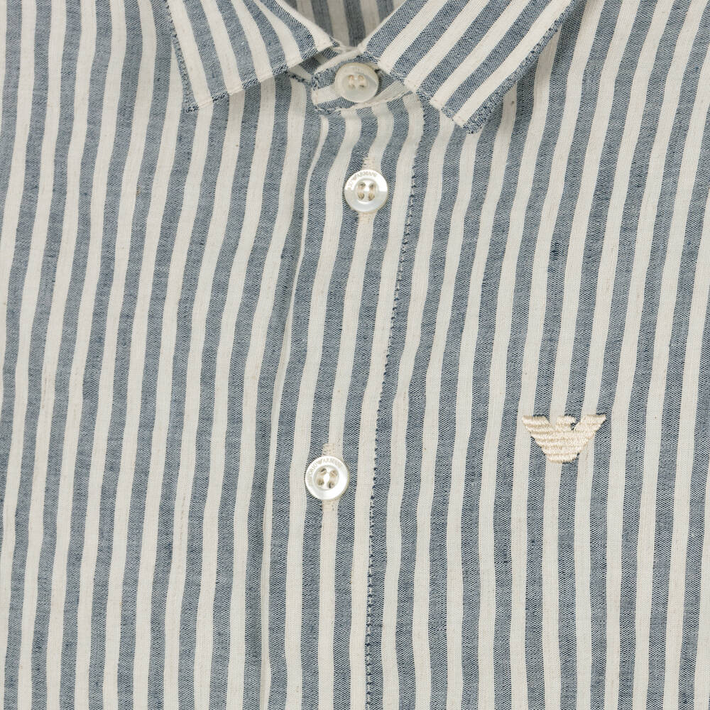 Emporio Armani-Boys Blue Striped Cotton Shirt | Childrensalon Outlet