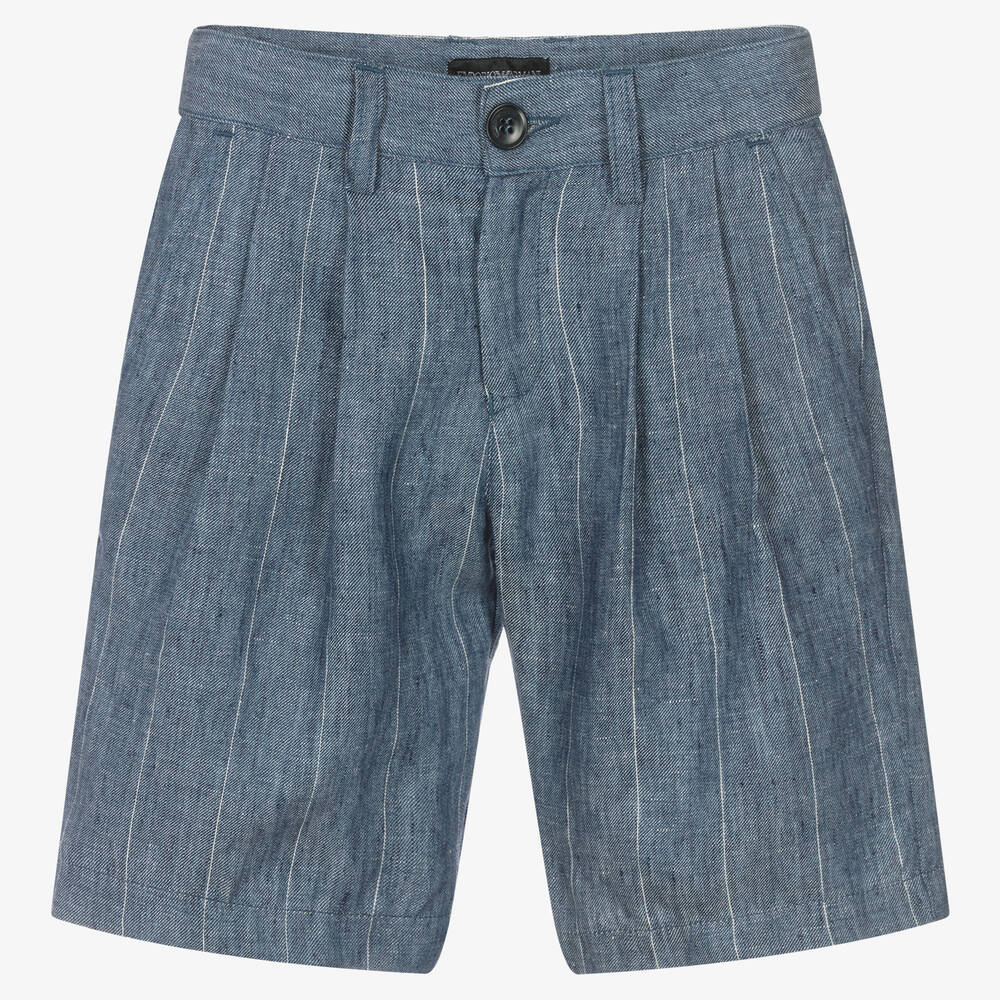 Emporio Armani - Blaue gestreifte Leinenshorts | Childrensalon