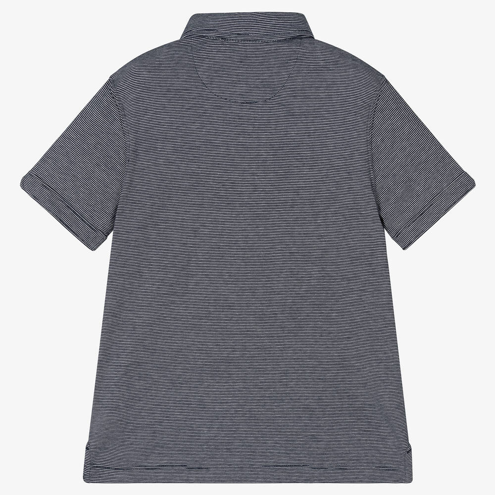 Emporio Armani-Boys Blue Striped Logo Polo Shirt | Childrensalon Outlet